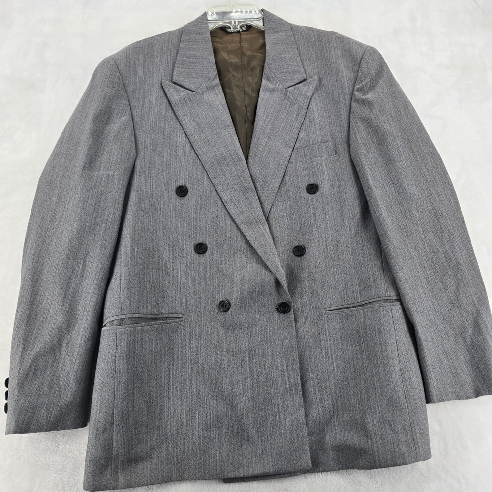 Falcone Mens Blazer 40R Gray Double Breasted Made USA Suit Jacket